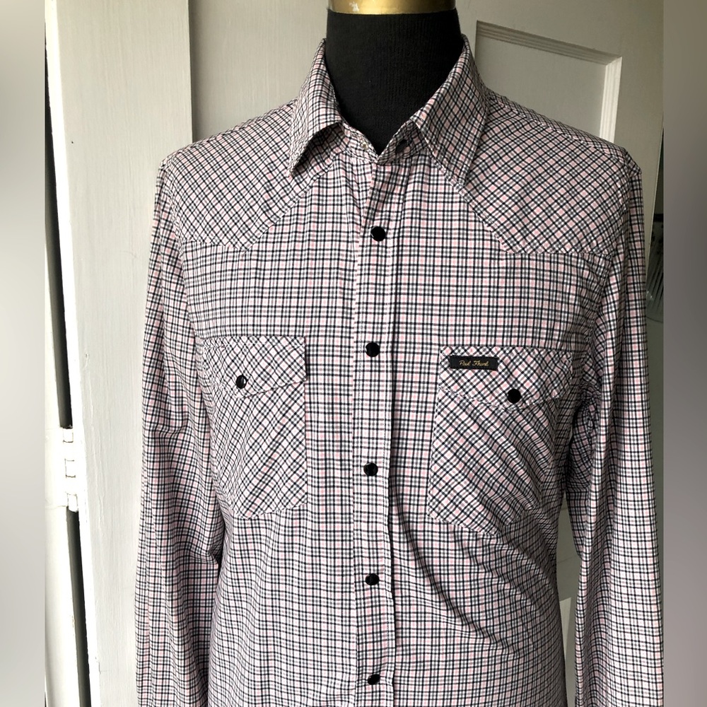 Paul Frank Mens Large Western wear Shirt Check Black Skull Snaps pink black
